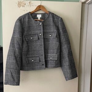 Women's HM Tweed Black and White Plaid Jacket and Skirt